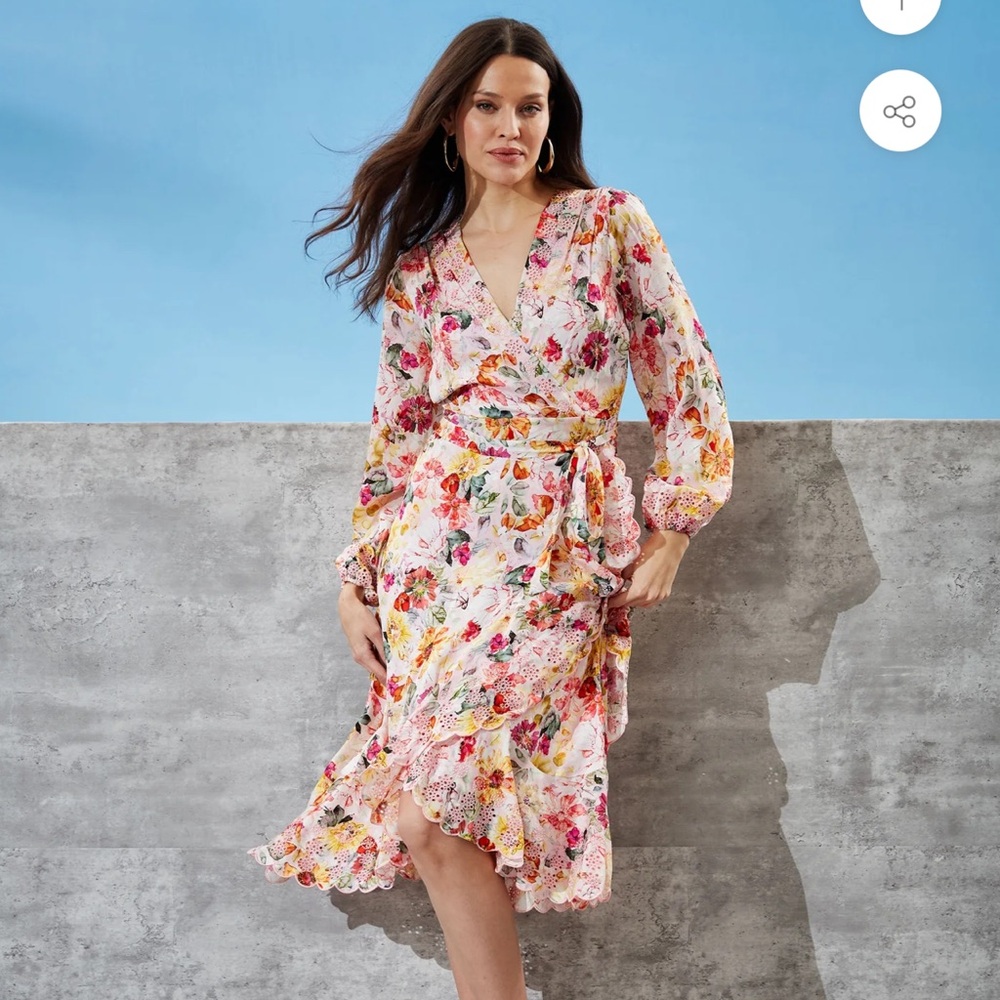 NWT Elie TAHARI  Silk Charlotte Floral Embroidered Midi-Dress 10